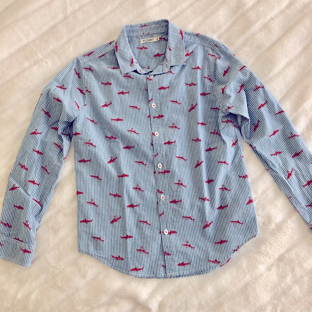 Billy Bandit striped shark print button down, boys 12 - Picture 1 of 4